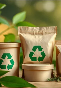 Why sustainable packaging — eco-friendly kraft packaging materials with recycling symbols