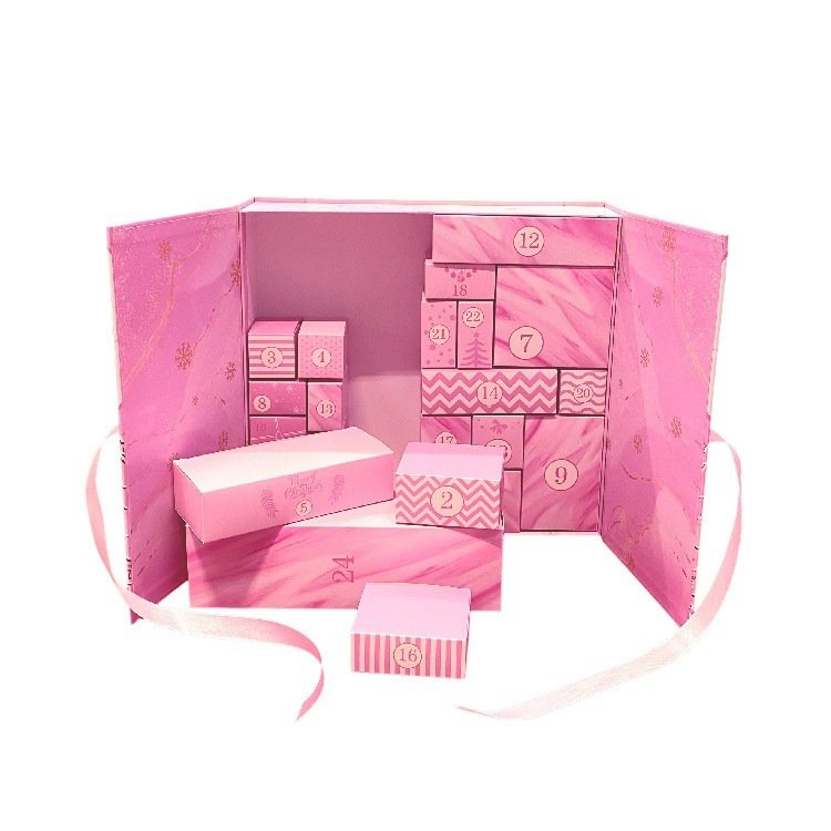 Pink advent calendar box designed for beauty and skincare minis