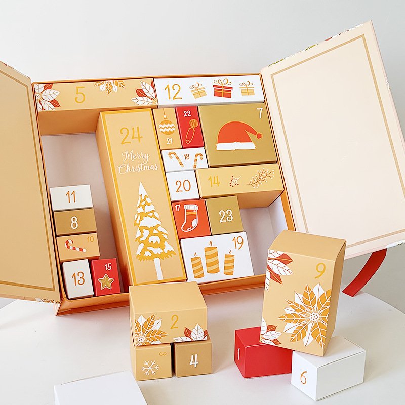 Kraft advent calendar gift box with 24 compartments ready for filling