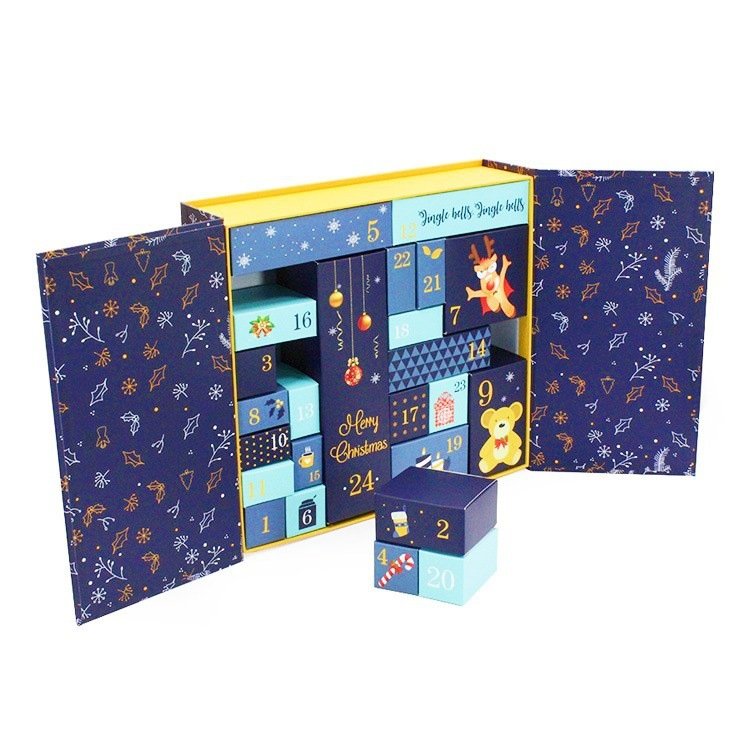 Blue Christmas advent calendar box that can be branded for corporate gifting