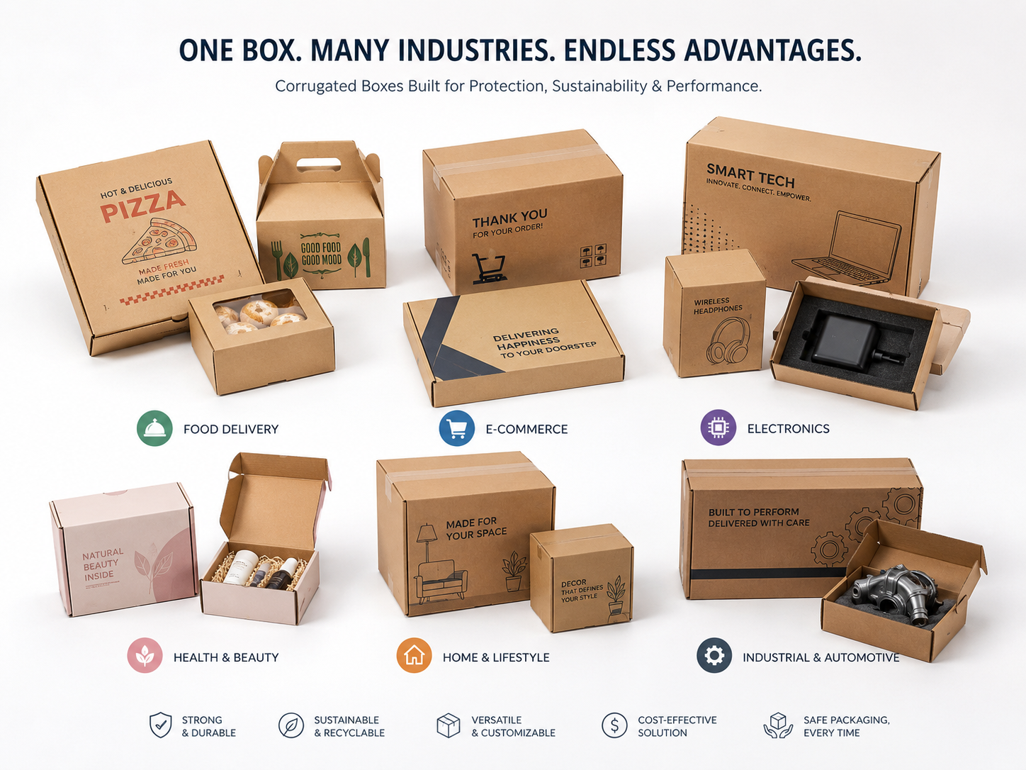 Custom printed corrugated boxes with branded e-commerce packaging designs