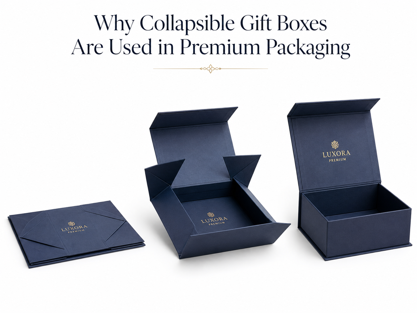 Collapsible gift boxes stored flat saving warehouse space