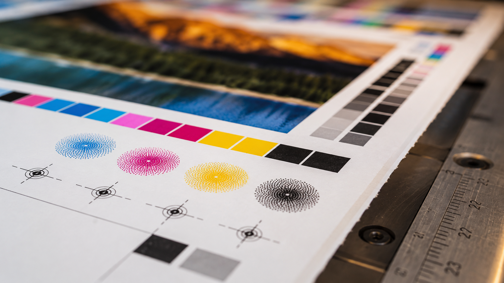 CMYK color blocks and calibration dots printed on the edge of commercial packaging