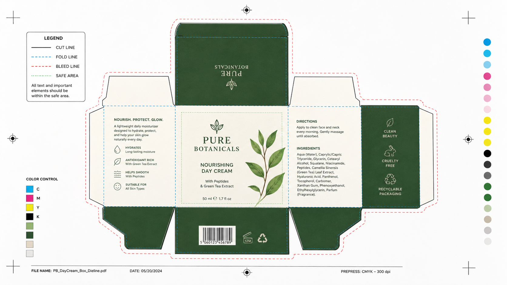Pantone spot color patches and metallic ink blocks on commercial packaging print sheets