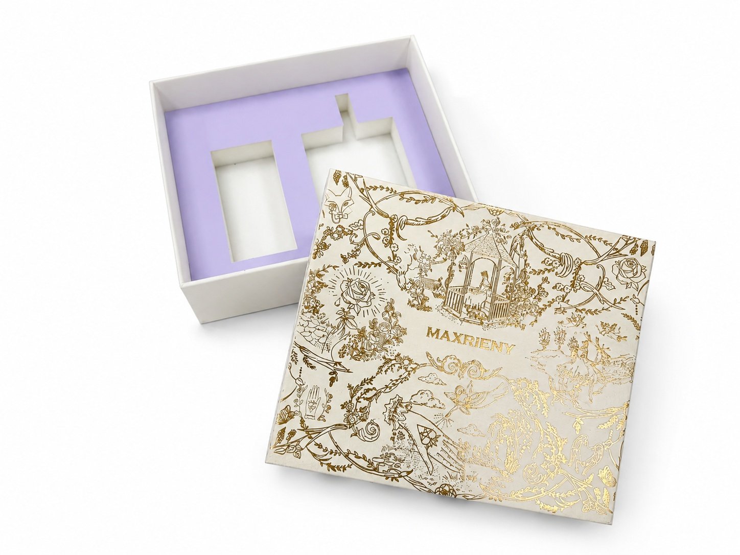 Custom White & Gold Cosmetic Box | Flocked Sponge Presentation Packaging