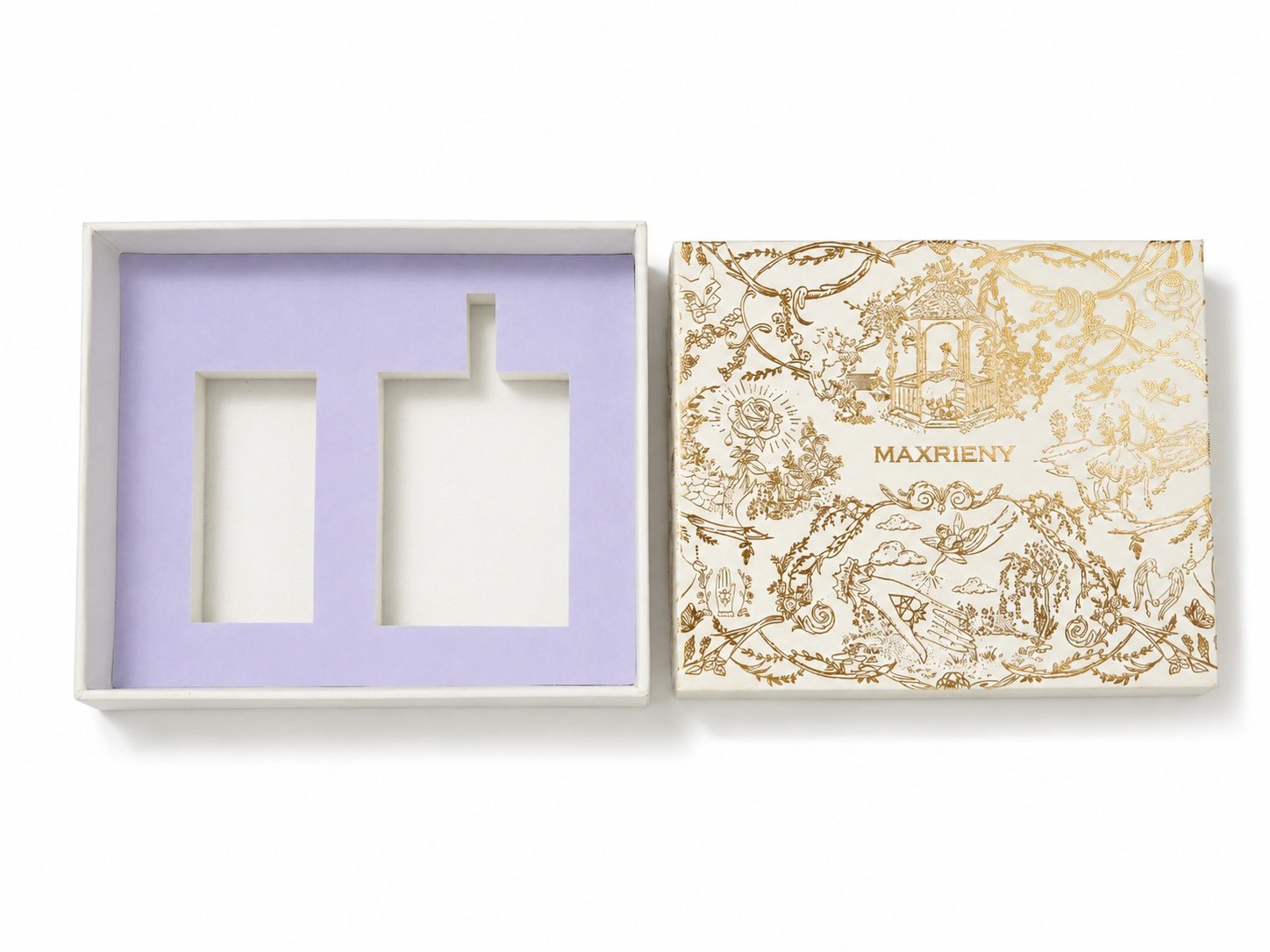 Custom White & Gold Cosmetic Box | Flocked Sponge Presentation Packaging - Image 2