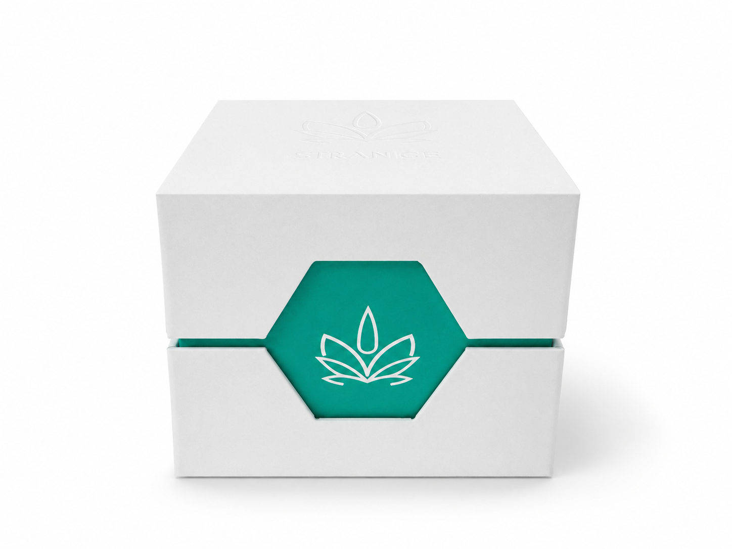 White Embossed Custom-Shaped Gift Box | Spot UV Lid and Base Set - Image 2