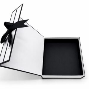 Matte White Rigid Box with Black Trim | Ribbon Bow Magnetic Gift Box