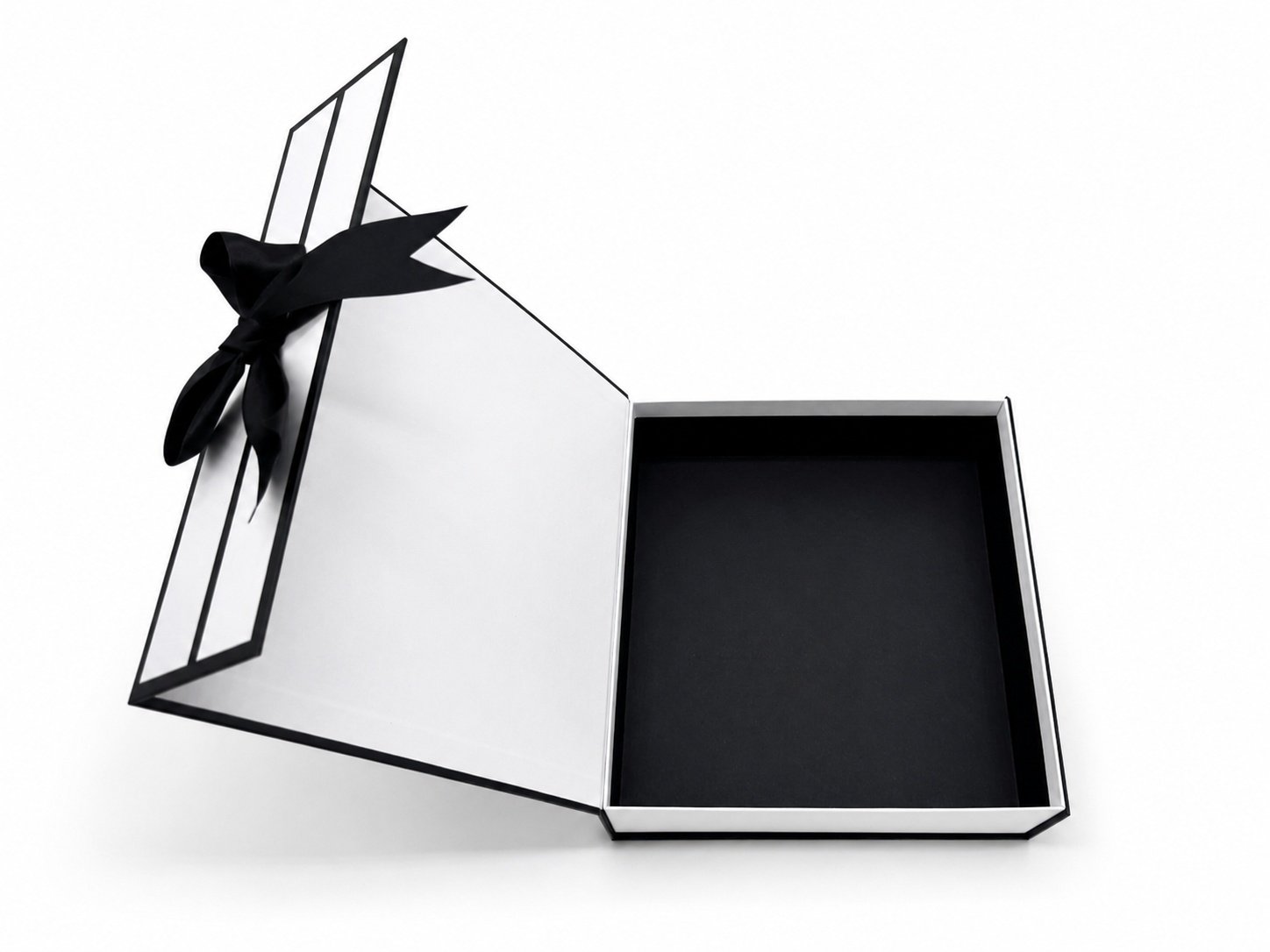 Matte White Rigid Box with Black Trim | Ribbon Bow Magnetic Gift Box