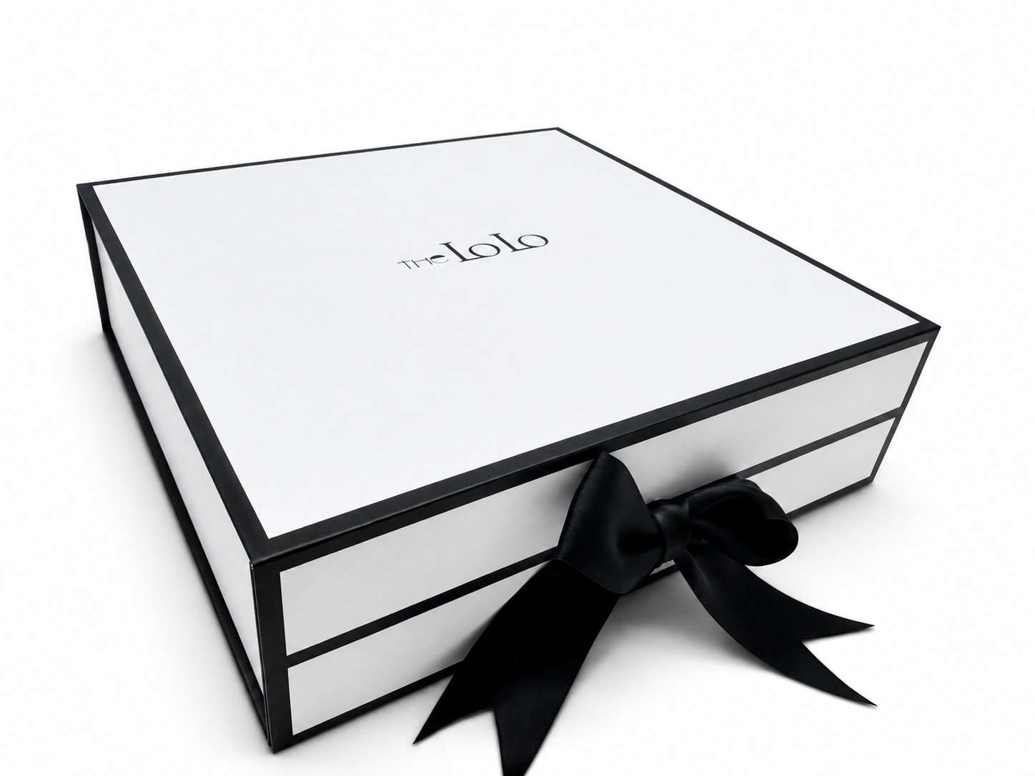 Matte White Rigid Box with Black Trim | Ribbon Bow Magnetic Gift Box - Image 2