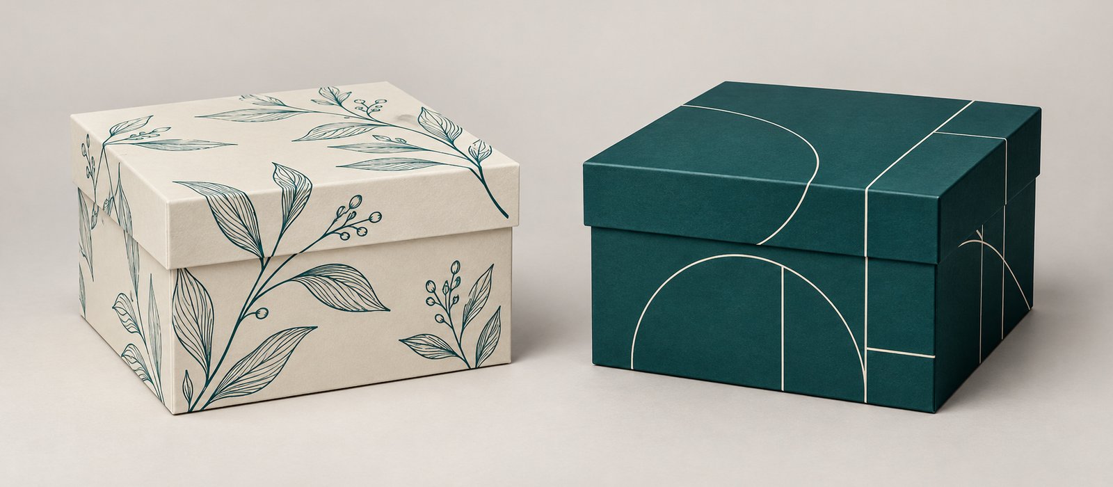 Side-by-side custom packaging boxes representing two different suppliers