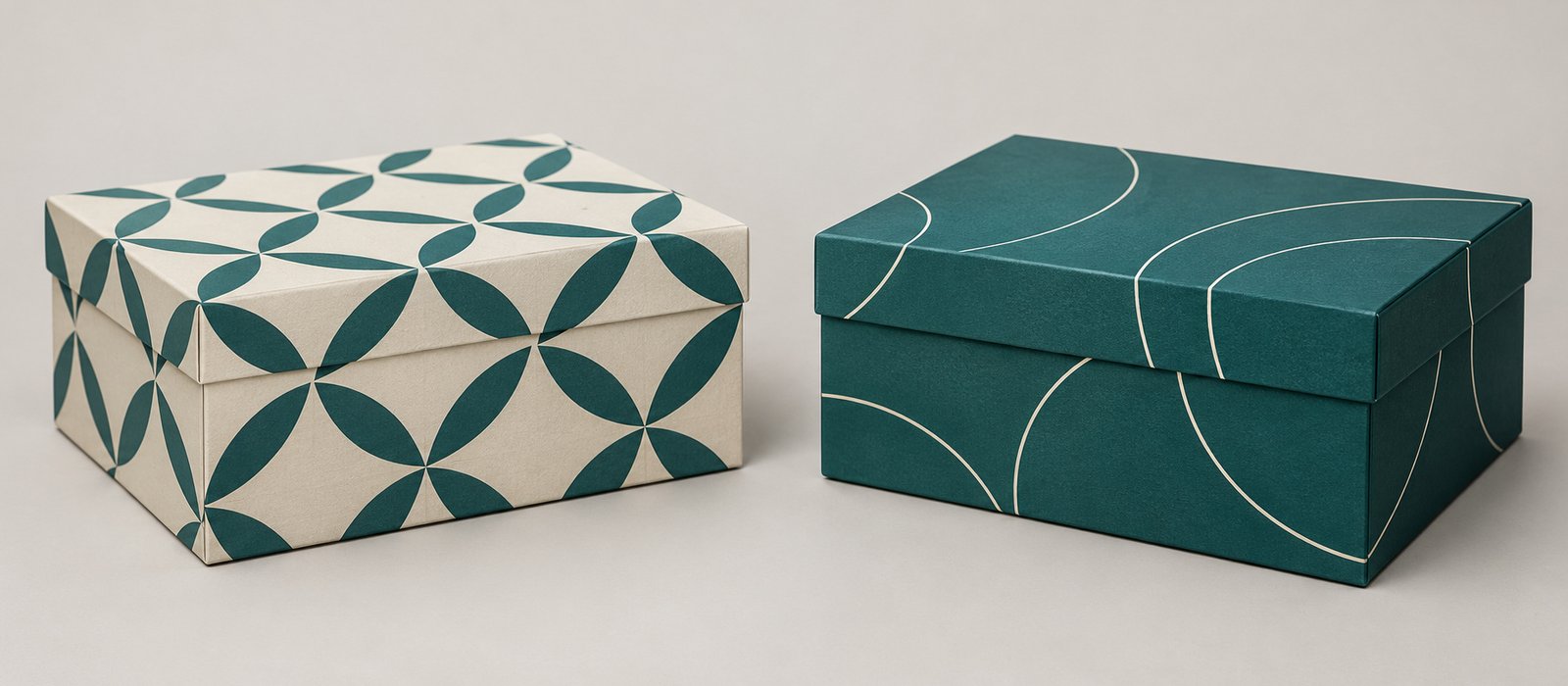 Side-by-side custom packaging boxes representing two different suppliers