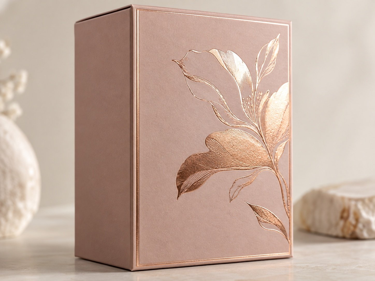 Foil-stamped rigid perfume box with soft-touch matte finish