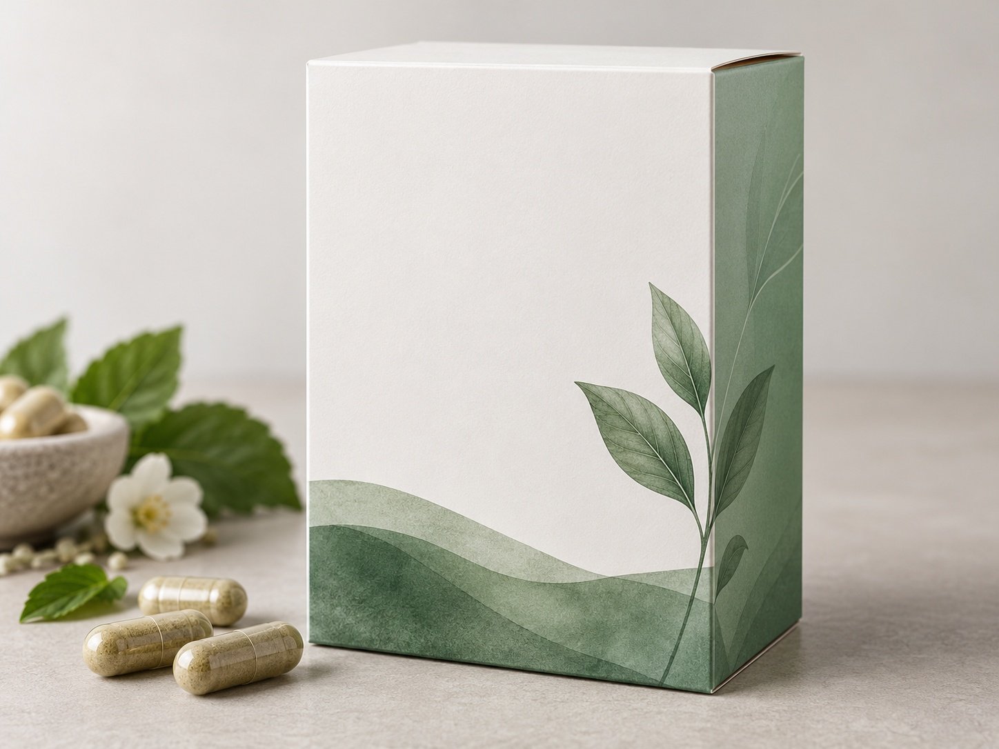 Printed paperboard supplement box with clean typography space