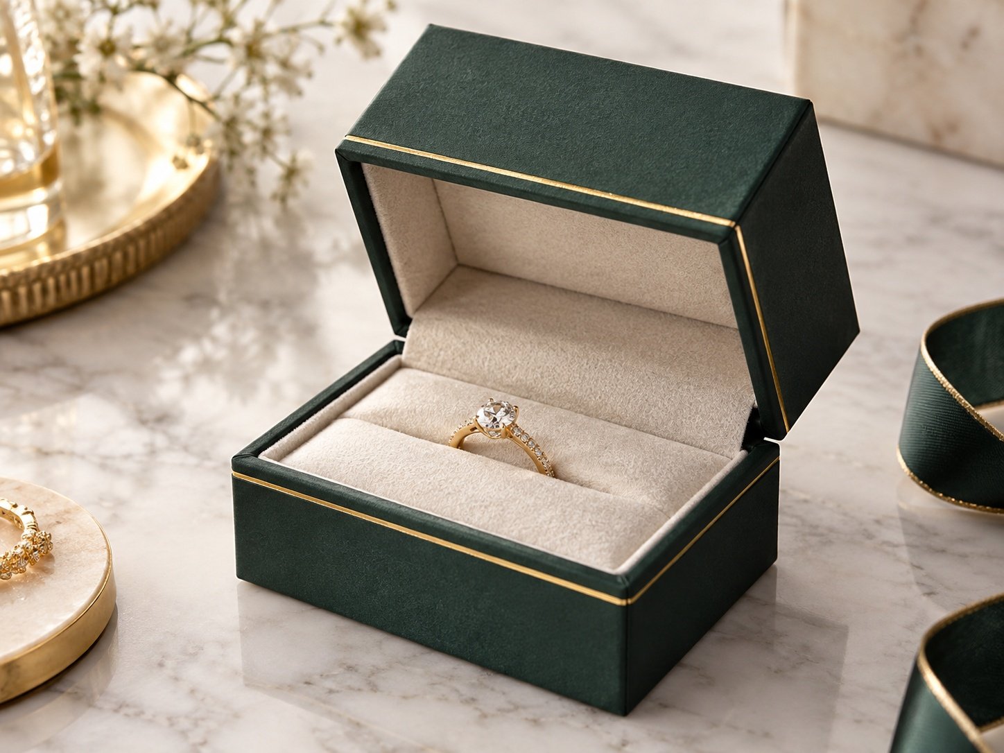 Compact magnetic-closure jewelry box with gold foil stamping detail
