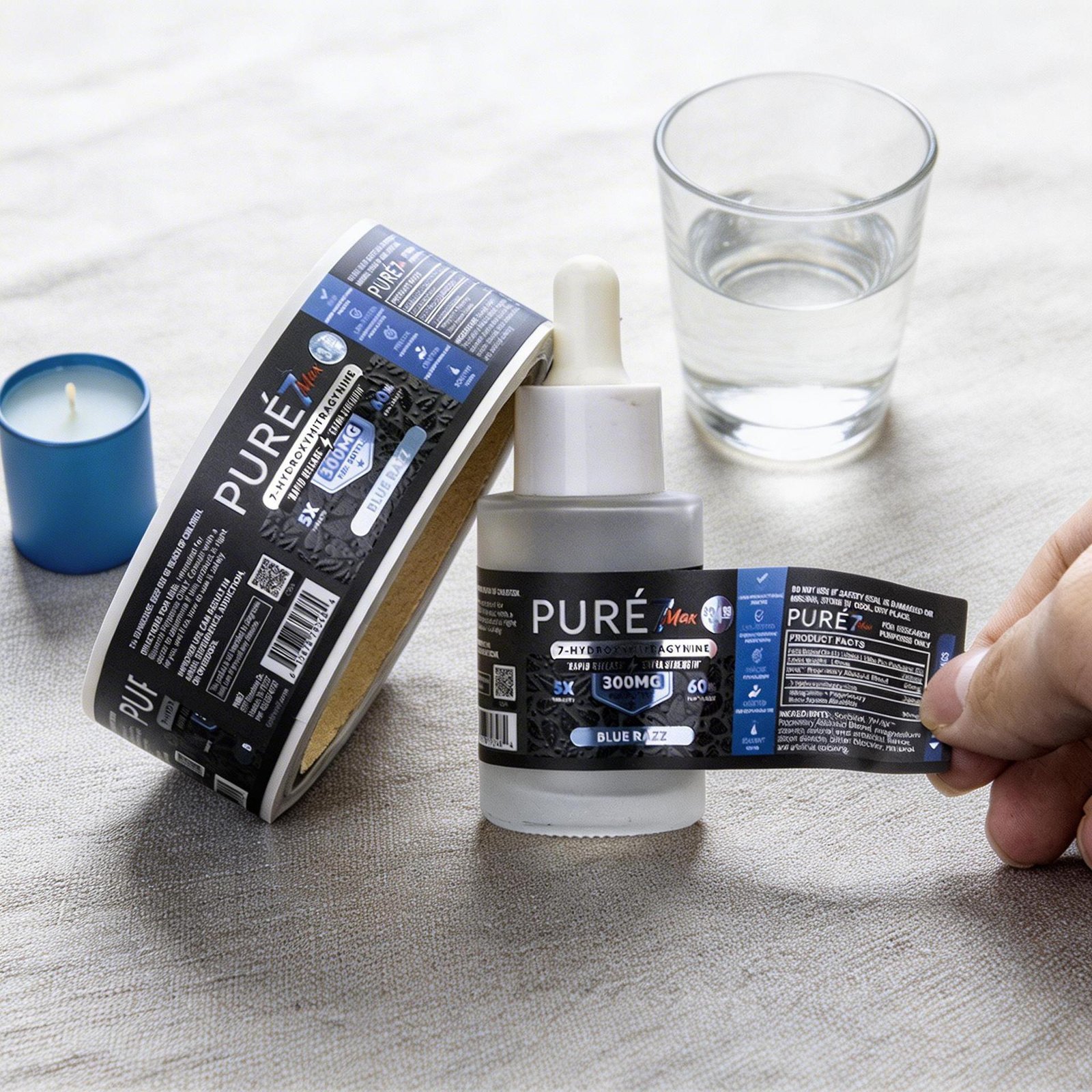 Close-up of peel-back layer on composite self-adhesive label