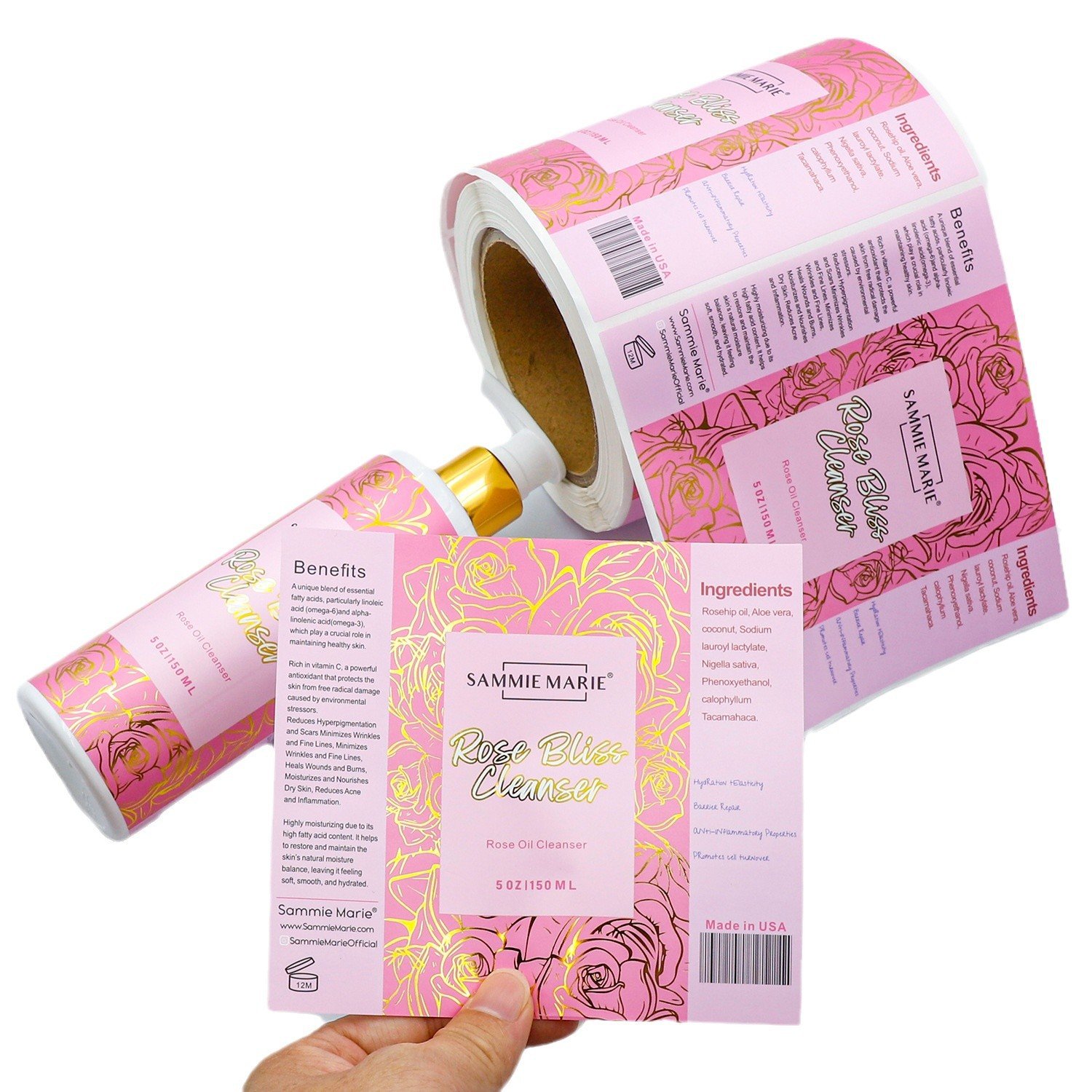 Roll of custom PVC self-adhesive labels with hot stamped logo