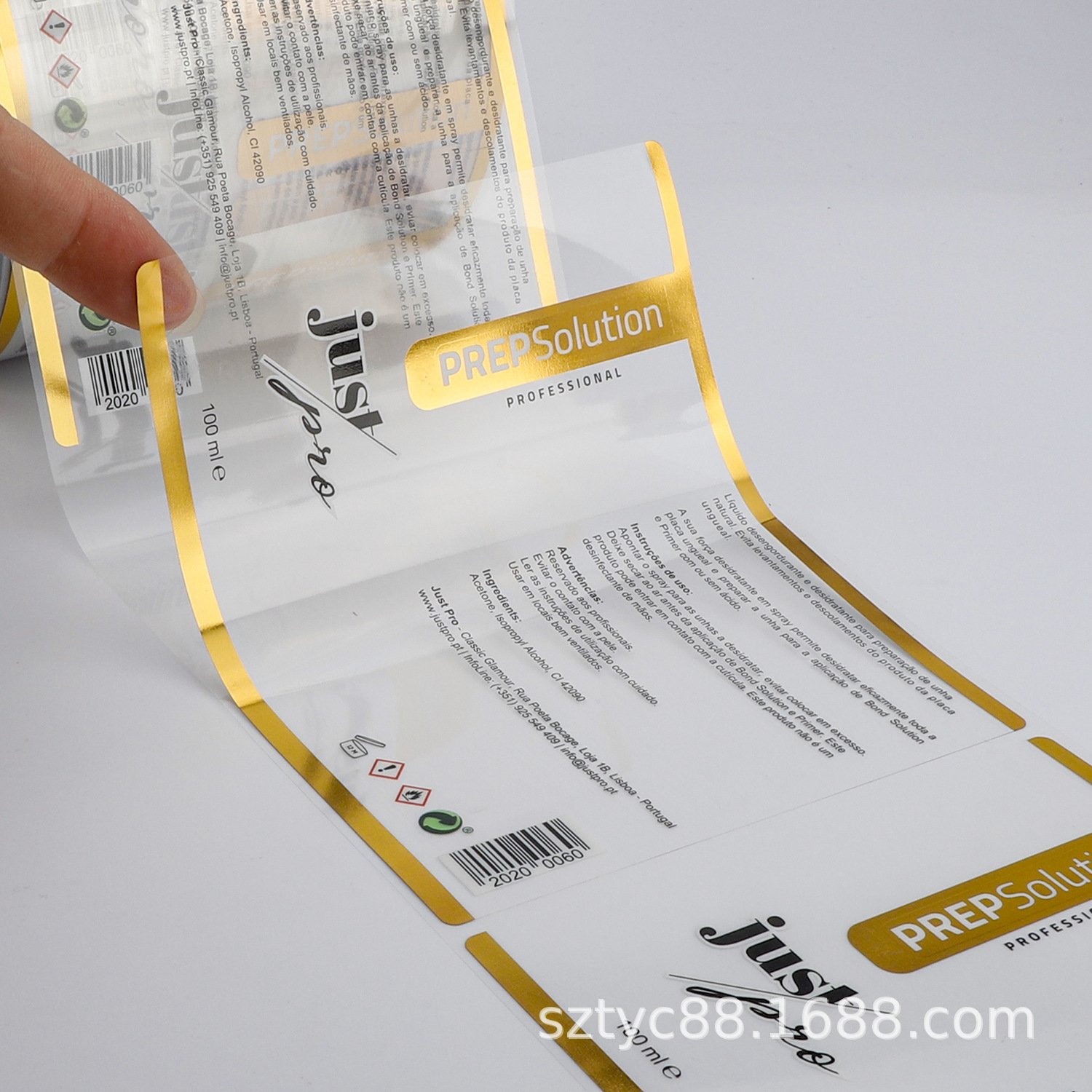 Close-up detail of custom colored PVC self-adhesive label print