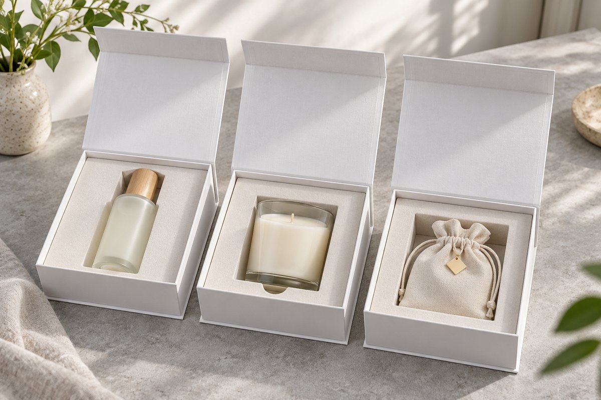 Same magnetic gift box design used for three different products with different inserts